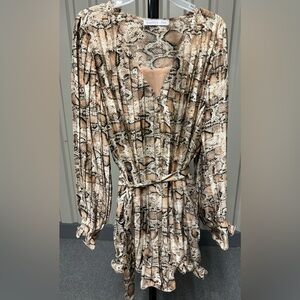 Long Sleeve Snake Skin Printed Ruffle Romper